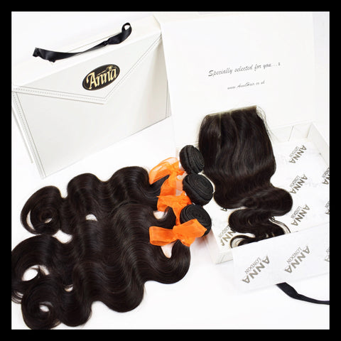 3 x 100g Bundles & Lace Closure - Brazilian Virgin Human Hair Deal - annahair